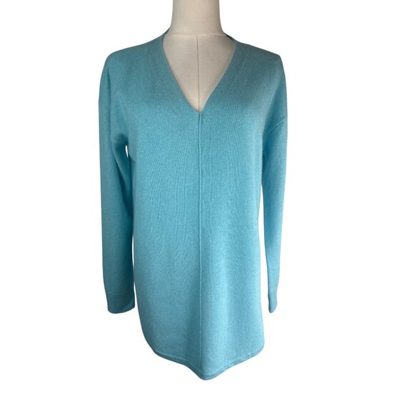 Talbots Small Light Aqua Blue Pure Cashmere V-Neck Long Sleeve Sweater - Picture 5 of 15